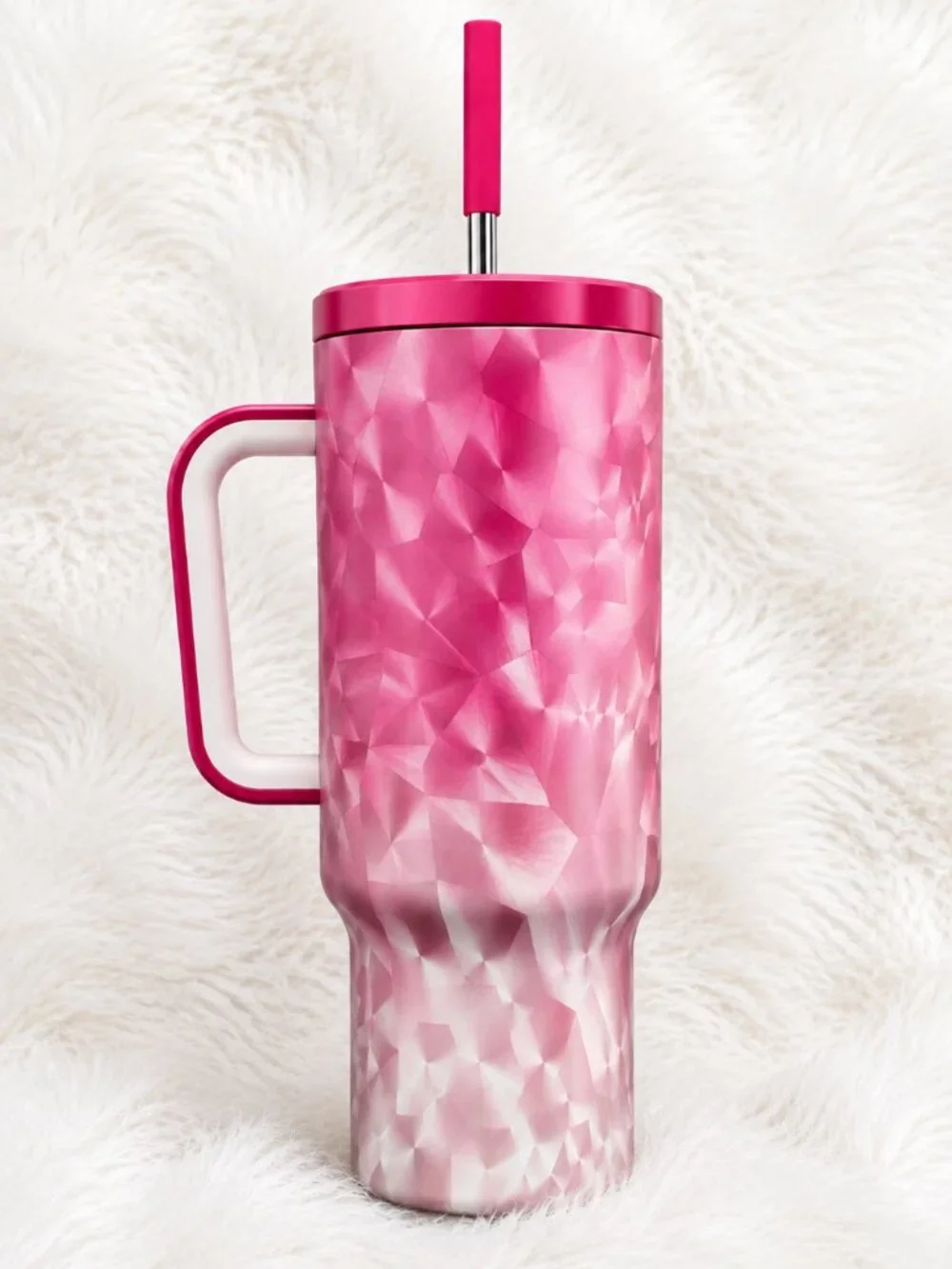 MEOKY 40oz Pink Crystal Tumbler with Handle & Straw
